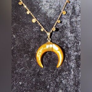 Fire & Glow: Orange Shell Cresent/Horn & Gold Disc Necklace
